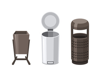 Street Garbage Baskets Or Waste Containers Made Of Metal Or Plastic For Collecting Municipal Solid Waste In Public Areas