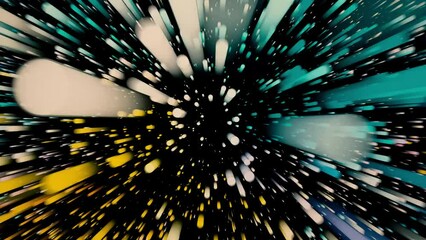 Flying through space of abstract colorful particles with speed up. With alpha channel