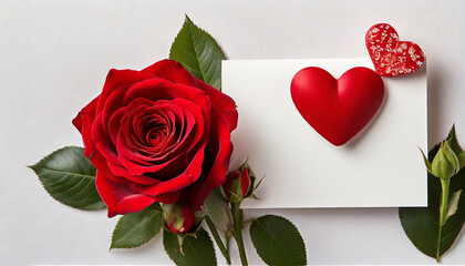 Red roses and greeting Valentine card. Love concept