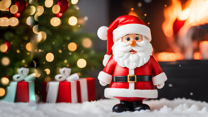Toy Santa Claus on a festive background.