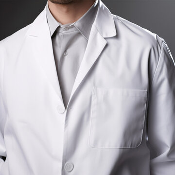 Medical personnel donned a white lab-coat at the pharmacy.