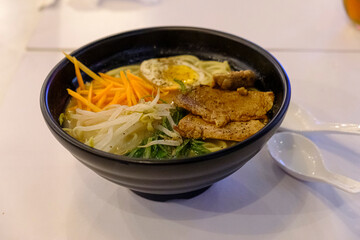 Asian soup Ramen with noodles egg and meat