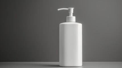 Blank white dispenser bottle on grey, perfect for branding with its sleek, minimalistic design.