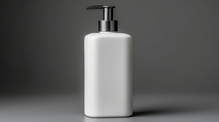 Blank white dispenser bottle on grey, perfect for branding with its sleek, minimalistic design. - obrazy, fototapety, plakaty