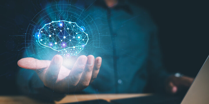 artificial intelligence, digital, innovation, technology, brain, intelligence, business, future, neural, network. businessman's with hud neural link ai technology merging connectivity and intelligence