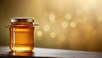 Jar with honey . empty copy space. Generative AI - obrazy, fototapety, plakaty