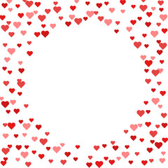 Fototapeta na wymiar Confetti hearts round frame on a transparent background. Valentine's day, wedding, birthday, anniversary decoration