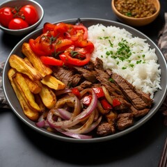 Lomo Saltado: Peruvian Stir-Fry Sirloin with Rice and Fries