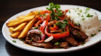 Lomo Saltado: Peruvian Stir-Fry Sirloin with Rice and Fries