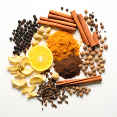 Indian spices on white background