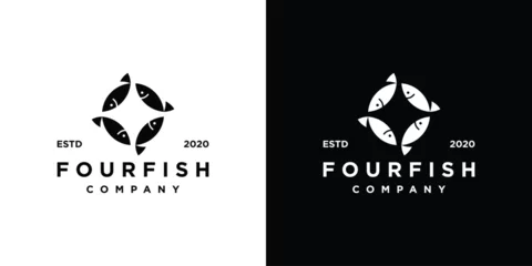 Fotobehang Four Fish Logo Design with Minimalist Style. Icon Symbol Vector Design Template. © oinbrand