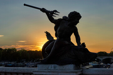 Fragment of Alexander III Bridge at sunrise, Paris