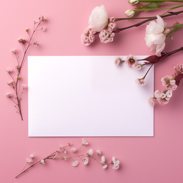 A white letter, flowers and branches on a pink background