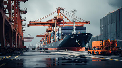 background, logistic, shipping, transportation, cargo, trade, transport, export, import, commerce. the most global shipping operations ship boat cargo container and crane on ocean background.