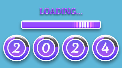2024 is on the way concept in loading bar and purple colour texture. new year welcome concept.