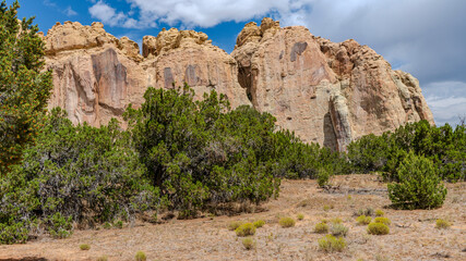 Gorgeous white sand stone rock face of the interesting El Morro National Monument, New Mexico