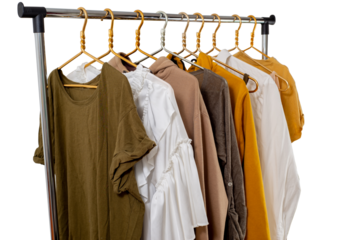 Second-hand clothes on the rail. The concept of sustainable economic life