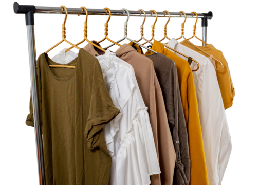 Second-hand clothes on the rail. The concept of sustainable economic life