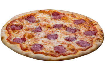 Pizza with salami, sausage and tomato sauce