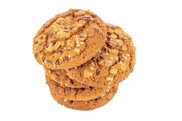 oatmeal cookies and cereal with seeds, healthy cookies on a white background