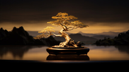  a serene bonsai tree illuminated by soft candlelight, symbolizing the tranquility and enlightenment of Bodhi Day.