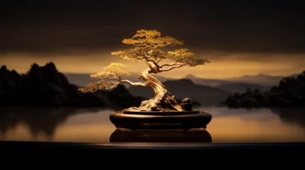 Keuken spatwand met foto  a serene bonsai tree illuminated by soft candlelight, symbolizing the tranquility and enlightenment of Bodhi Day. © Love Mohammad
