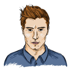 Vector Single Sketch Male Face. Men Hairstyle.