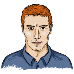 Vector Single Sketch Male Face. Men Hairstyle.