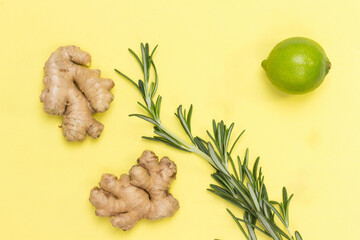 Ginger, rosemary sprig and lime