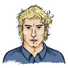 Vector Single Sketch Male Face. Men Hairstyle.
