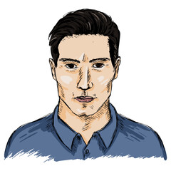 Vector Single Sketch Male Face. Men Hairstyle.
