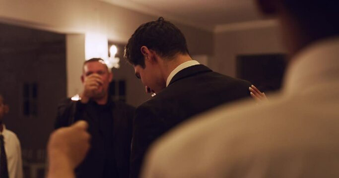 Couple, dancing and wedding with love and celebration with family at an event and ceremony. Interracial, husband and wife dancer at party with sparkler for loving and committed relationship