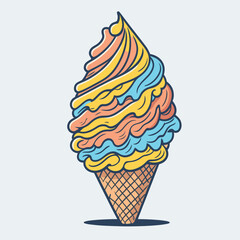 Cute ice cream cone cartoon vector icon illustration