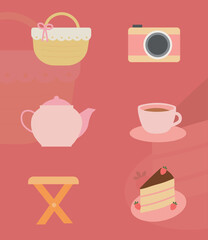 Outdoor Picnic Holiday Recreation Illustration Set