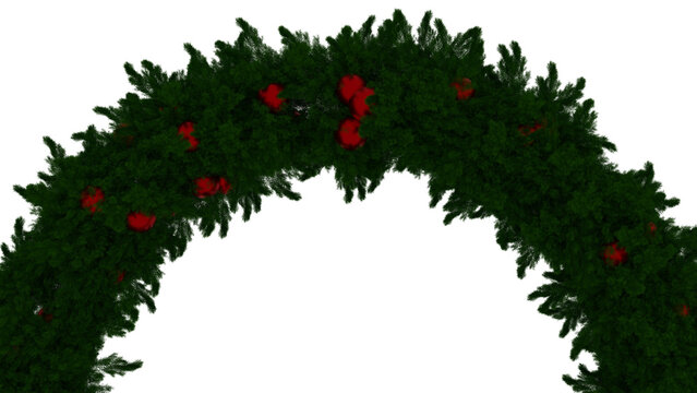 Christmas tree round border with green fir branches, isolated on transparent background. Pine, xmas evergreen plants circle frame. Vector ring string garland decor