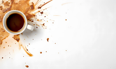 background of a cup of coffee and spillage seen from above.
