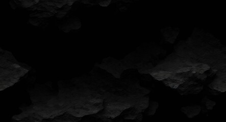 Black abstract background. Dark rock texture. Black stone background with copy space for design. Web banner. Wide. Panoramic. generative AI