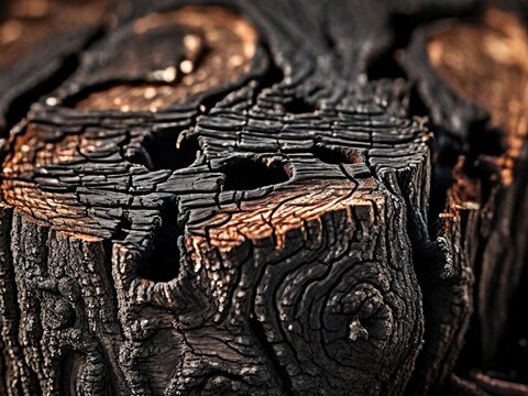 A background of texture of wood burned after a fire with generative ai