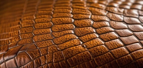  a close up view of a brown alligator skin pattern on a piece of leather that has been stitched together. - obrazy, fototapety, plakaty