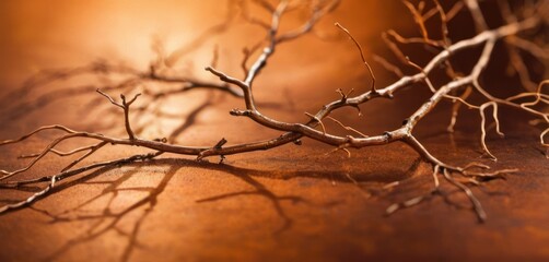  a close up of a branch on a table with a blurry back ground in the background and a blurry back ground in the foreground.