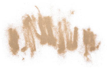 Sand pile scatter isolated on white background and texture, with clipping path, top view