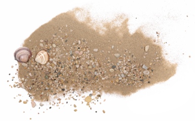 Sand pile scatter with small pebbles sea ​​shell and isolated on white background and texture 