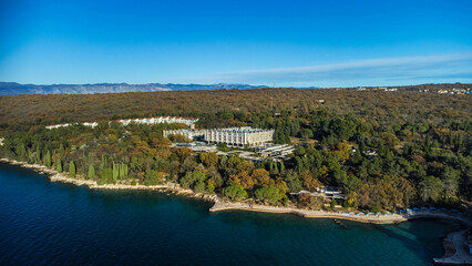 Fototapeta premium Malinska, Krk island, coast, sea, aerial view, Croatia
