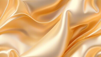 Fototapeta premium Light pale gold peach yellow white silk satin. Gold background. Silky shiny smooth soft fabric. Folds drapery. Luxury elegant beauty rich. Shine glitter. Wavy liquid fluid. Romantic. generative AI
