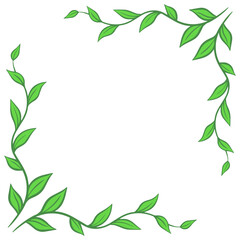 Fototapeta na wymiar Ornamental frame of branch with green foliage. Decoration and design for card, invitation, brochure. Vector art illustration on white background