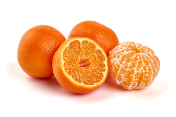 Ripe tangerine fruits, isolated on a white background.