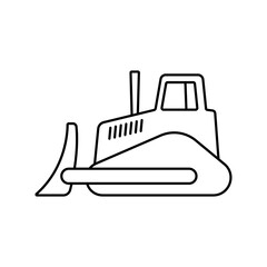 Bulldozer icon. Black contour linear silhouette. Editable strokes. Side view. Vector simple flat graphic illustration. Isolated object on a white background. Isolate.