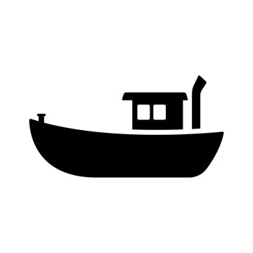 Motor boat icon. Small ship. Black silhouette. Side view. Vector simple flat graphic illustration. Isolated object on a white background. Isolate.