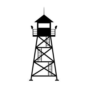 recommend clip art: Watchtower icon. Black silhouette. Front side view. Vector simple flat graphic illustration. Isolated object on a white background. Isolate.