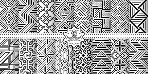 A set of vector seamless patterns. Modern geometric textures. Monochrome.